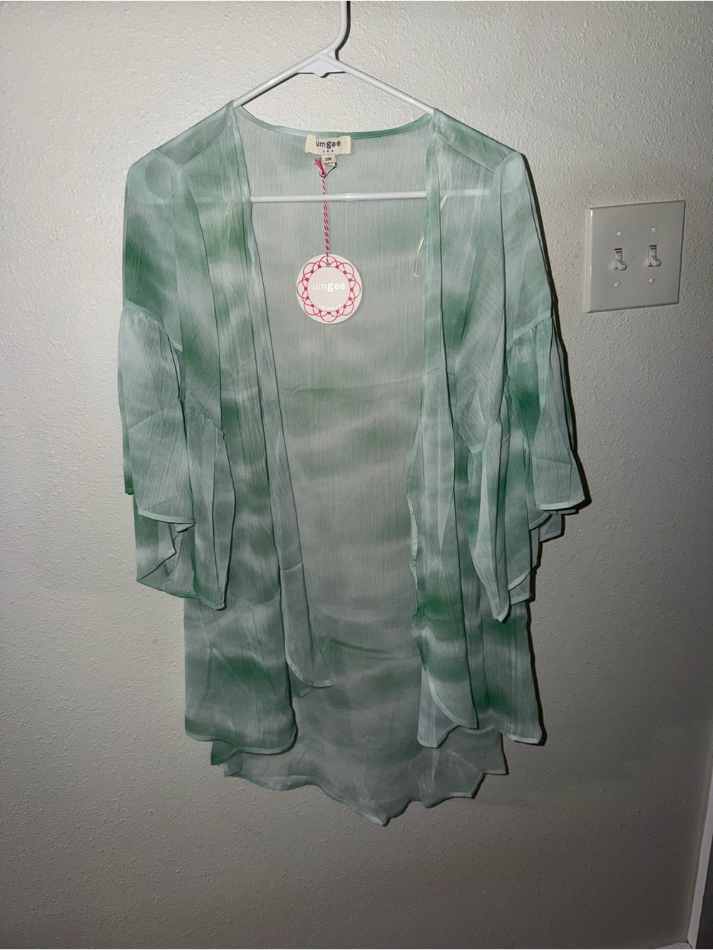 Umgee Mint Green Tie Dye Sheer Kimono Cardigan Boho Cover Up NWT